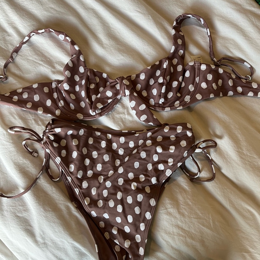 Brown Polka Dot swim bottom